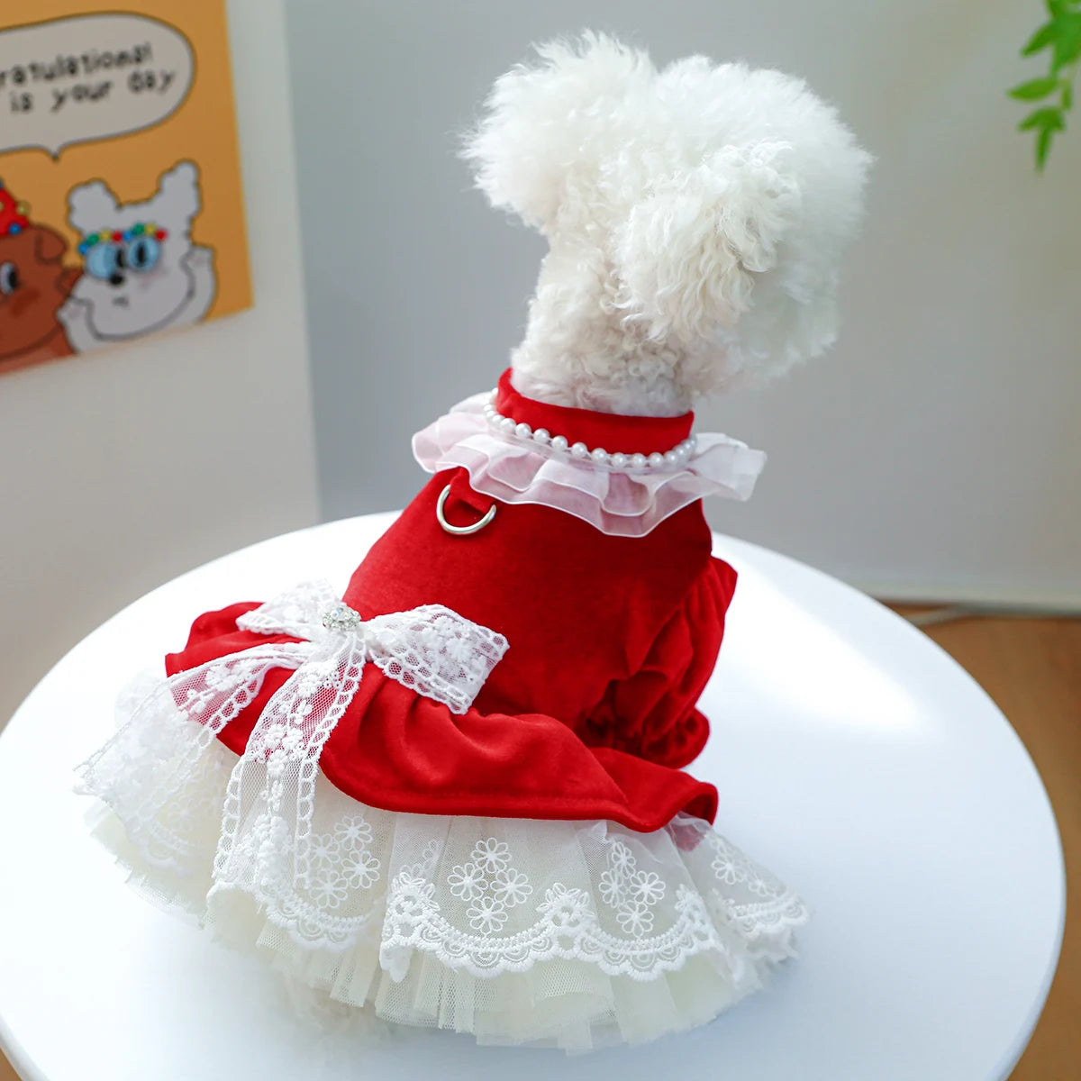 Ropa para mascotas, vestido de novia de terciopelo para primavera y otoño, vestido de princesa rojo con hebilla con cordón para perros pequeños y medianos, 1 ud.