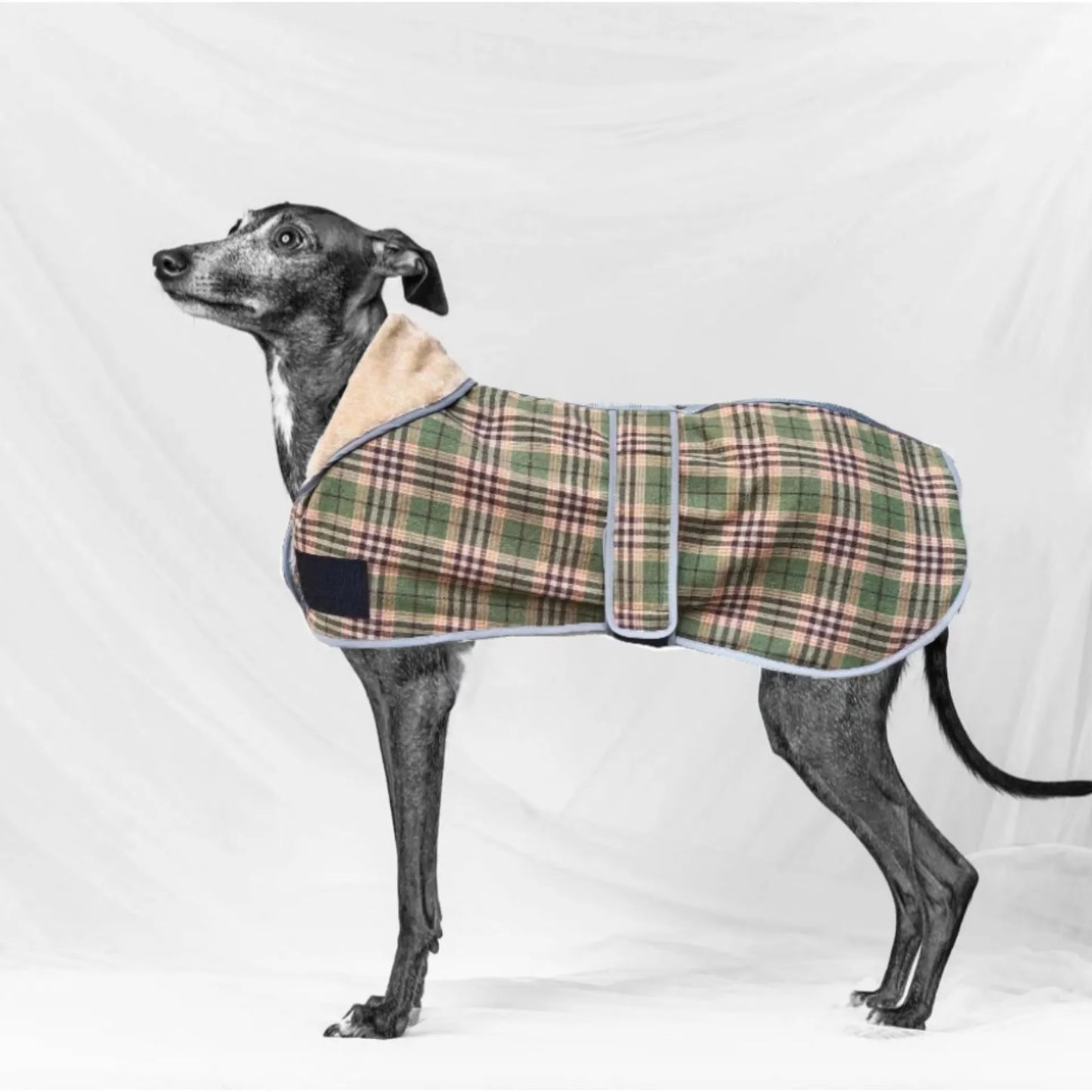 Abrigo para perros de primavera y otoño, ropa reflectante suave y cálida para perros medianos y grandes, chaqueta de lana a cuadros de estilo británico para mascotas, estilo de moda de galgo