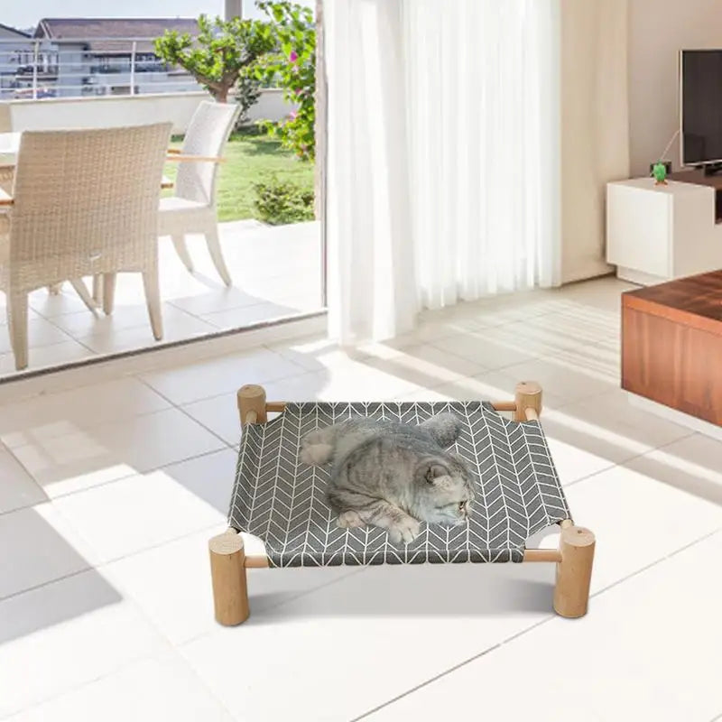 Cama elevada refrescante para perros, cama pequeña de madera para mascotas, hamaca para perros y gatos de verano, camas para gatos para interiores, cunas para gatos, muebles, cama para cachorros