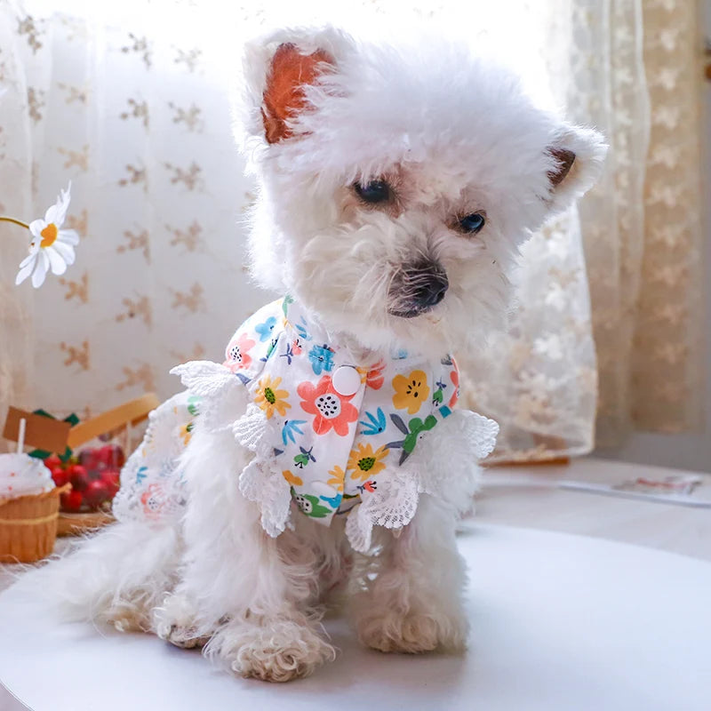 Vêtements pour animaux de compagnie, 1 pièce, robe de princesse fine à fleurs pour chien, respirante et confortable, fleurs de marguerite, pour petits et moyens chiens, printemps/été