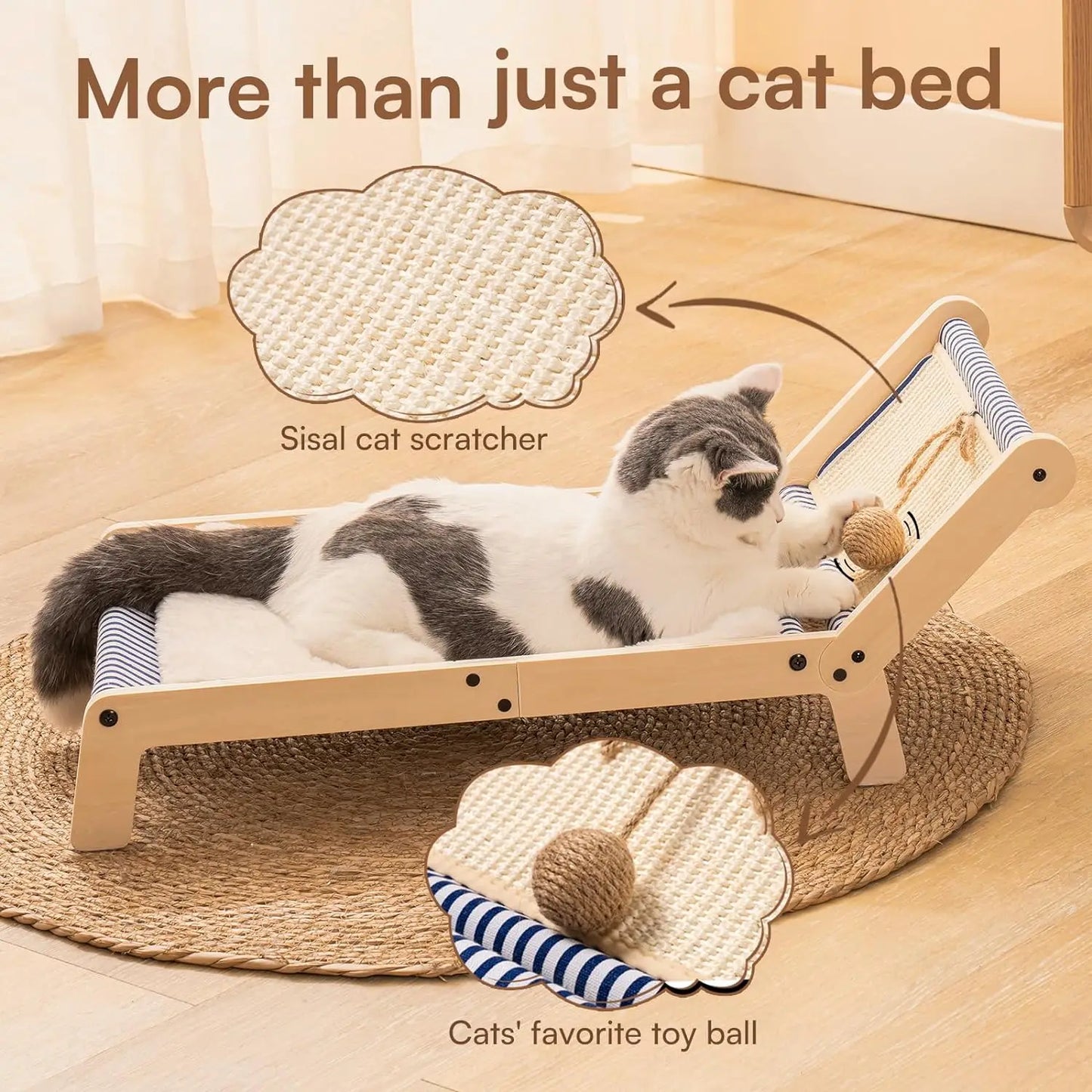 Mewoofun-Silla de playa para gatos, cama elevada para gatos con rascador de Sisal, Mini silla de playa con estera, casa nido para dormir, verano, todas las estaciones