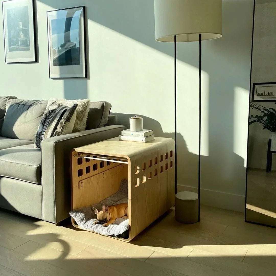 Perrera acrílica para perros,Moderna transparente,Muebles plegables con marco de madera,Cama para perros en interiores y exteriores para mascotas