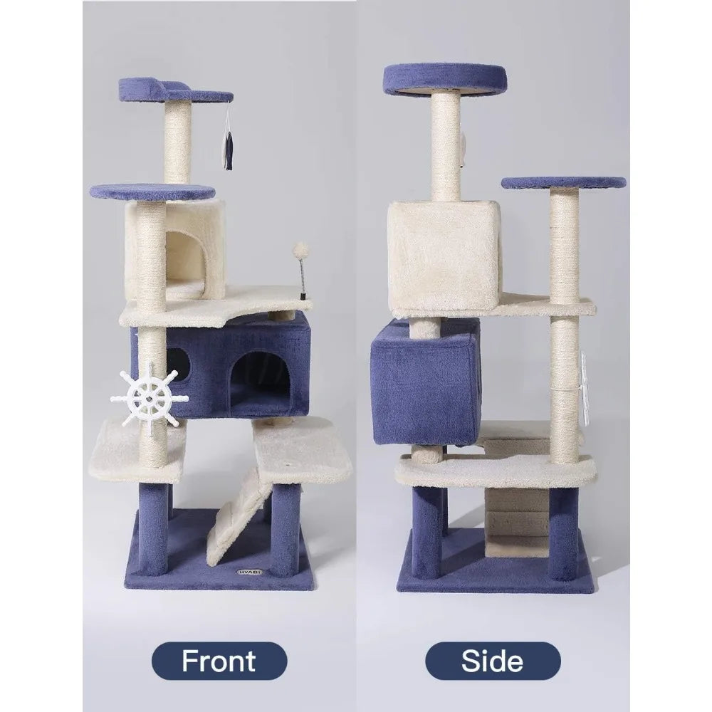 Arbre à chat à plusieurs étages de 53 pouces, maison de jeu d'activité pour chaton de luxe et confortable