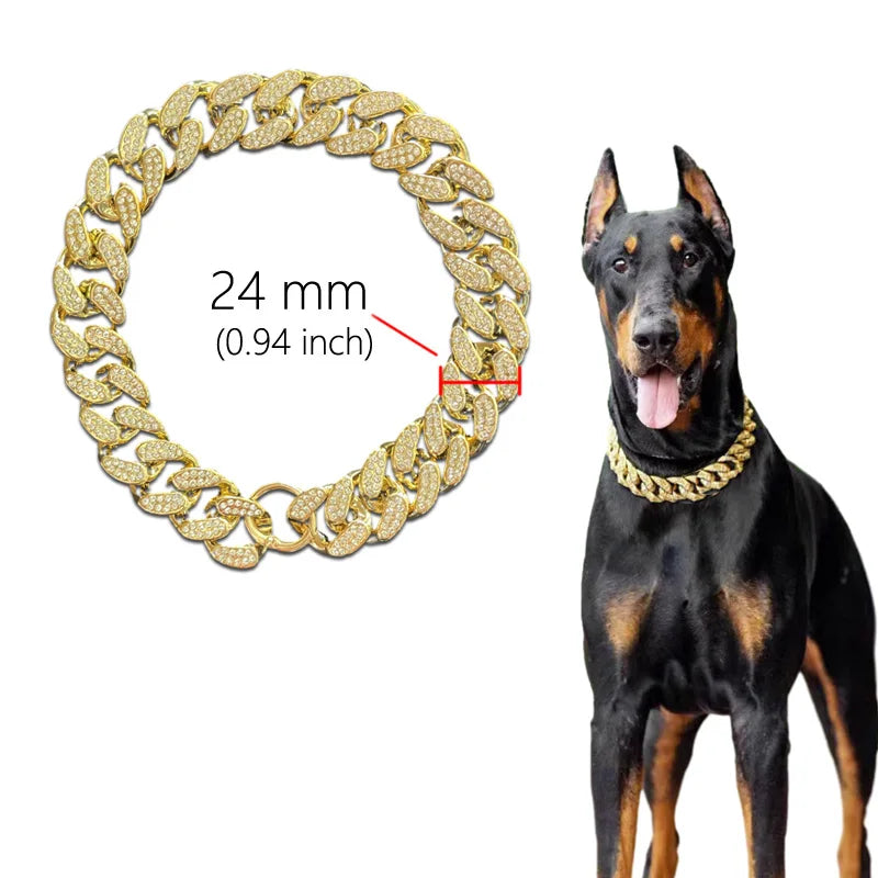 Collier de chien en plastique ABS, chaîne avec incrustation de diamants scintillants, collier de bouledogue, colliers de chat, accessoires pour animaux de compagnie, petits, moyens et grands chiens, doré