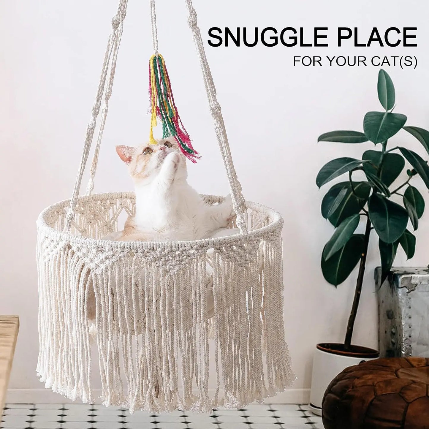 Mewoofun Macrame Cat Hammock Hanging Swing Cat Bed Basket Home Pet Cat Accessories Cat House Bed for Sleeping Playing