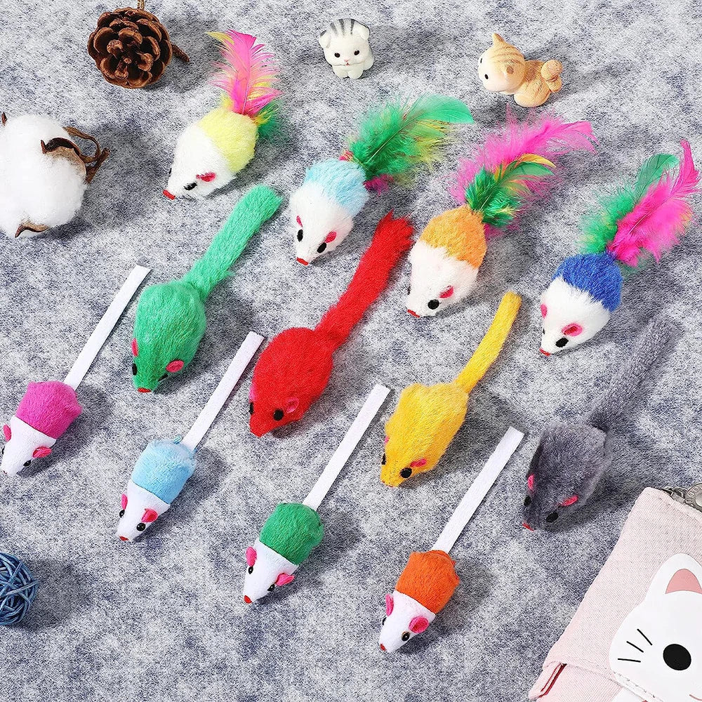 36Pcs Fur Mice Cat Toys Rattle Mouse Cat Toy Assorted Interactive Cat Toy for Indoor Kitten Cat Catch Play Mouse Toy Sound Mouse