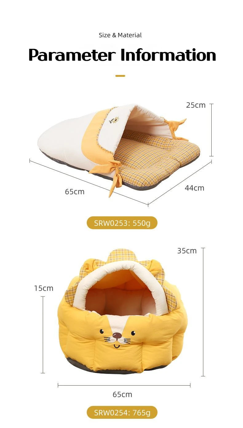 New Pet Bed Comfortable Cat Bed Dog House Cute Pet Tent Deep Sleep Plush Kennel Warm Pet Sofa Bed Pet Supplies