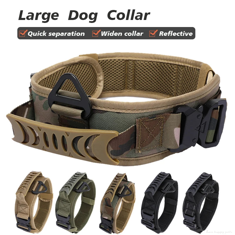 Collar táctico militar para perro grande con asa, nailon reflectante K9, hebilla de Metal ancha, collares de entrenamiento para perros grandes, accesorios para mascotas