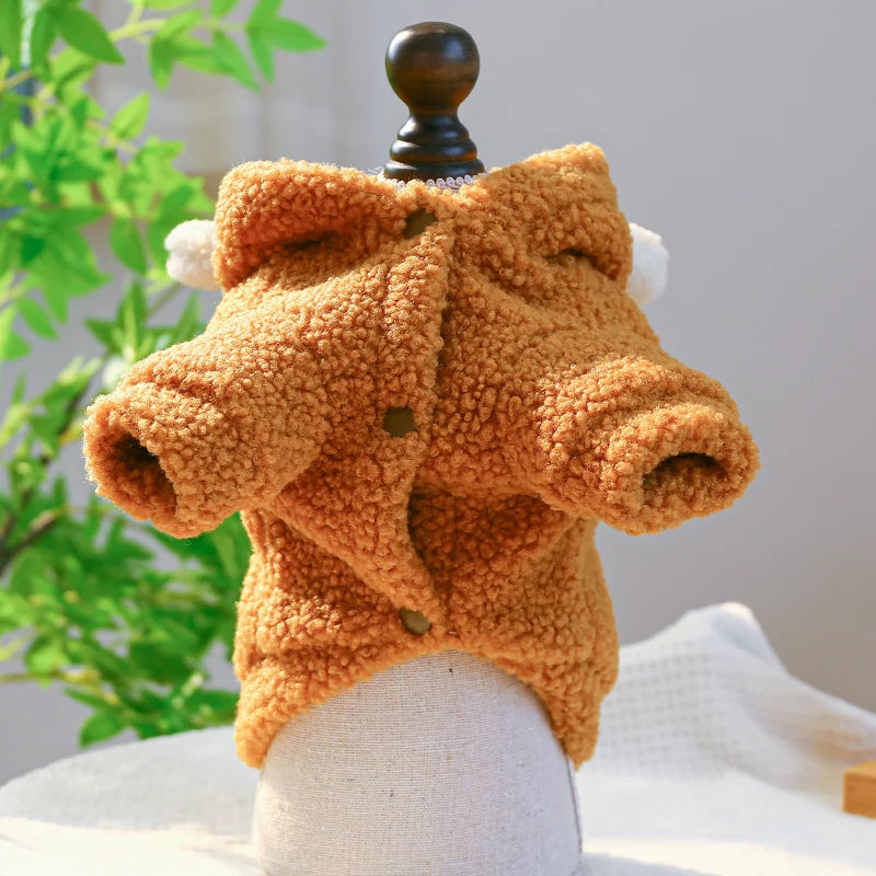 1PC vêtements pour animaux de compagnie chat automne hiver peluche épaissi chaud petit ours tête manteau à capuche avec boucle de cordon pour petits chiens moyens