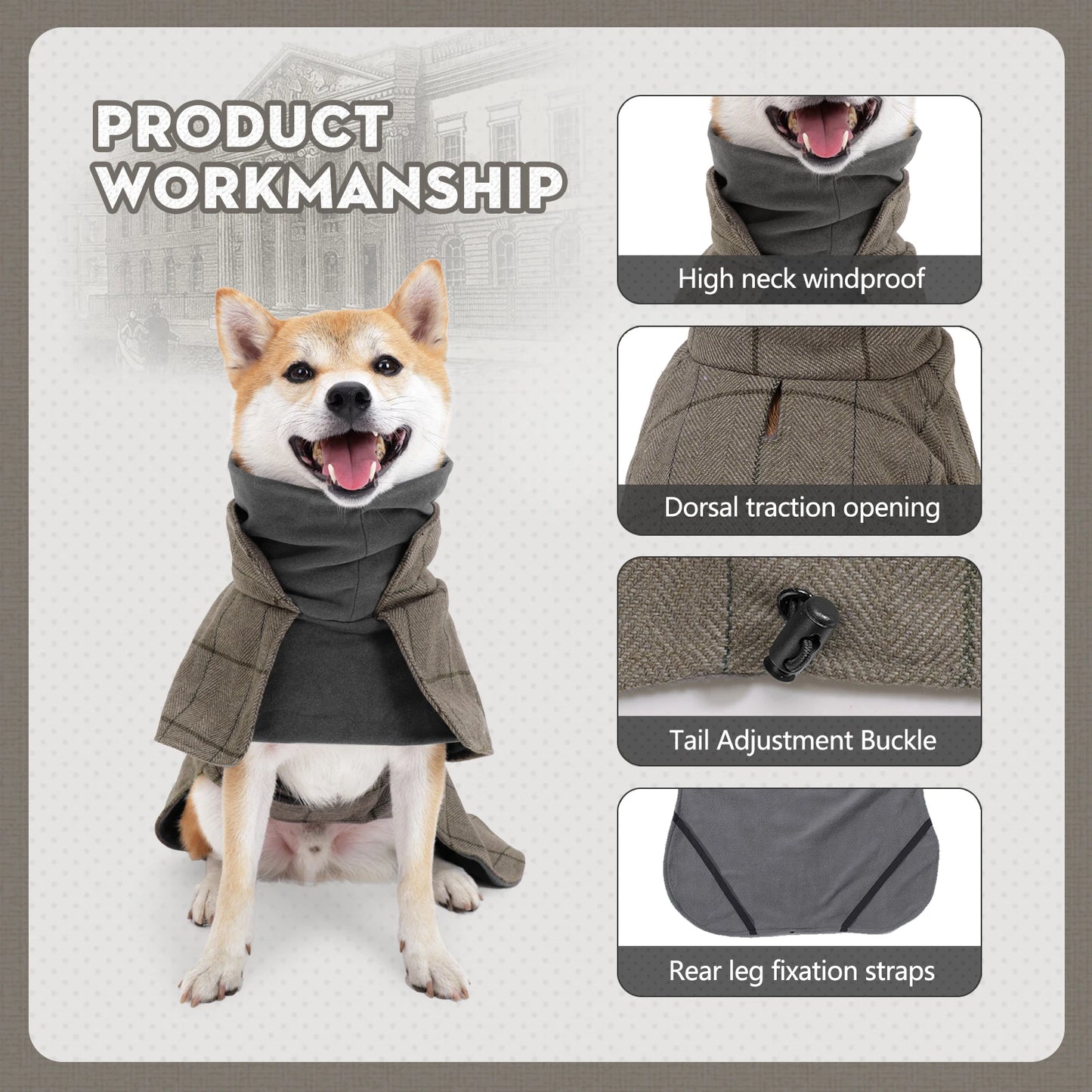 Veste coupe-vent à carreaux pour chiens mâles, style britannique, manteau chaud pour chien, doublure polaire, réglable, robe formelle de vacances, style tendance, automne hiver