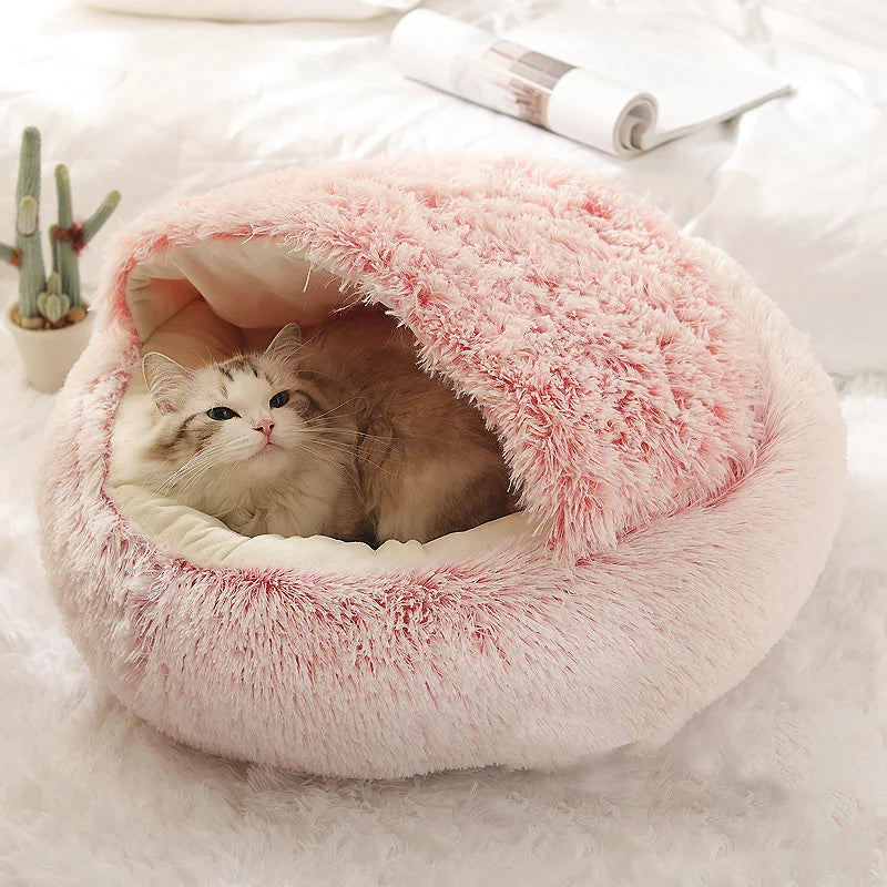 Cama para gatos 2 en 1 de invierno, cama redonda cálida para mascotas, cama larga para perros de peluche, saco de dormir cálido, sofá, cojín, nido para perros pequeños, gatos y gatitos