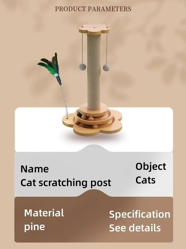 Juguete para gatos, plataforma giratoria de madera maciza para gatos, divertidas bolas de palo para gatos, tabla de rascado de Sisal duradera, suministros para gatos, columna de agarre para gatos