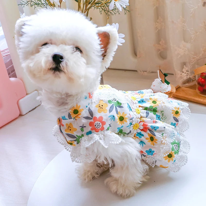 Vêtements pour animaux de compagnie, 1 pièce, robe de princesse fine à fleurs pour chien, respirante et confortable, fleurs de marguerite, pour petits et moyens chiens, printemps/été