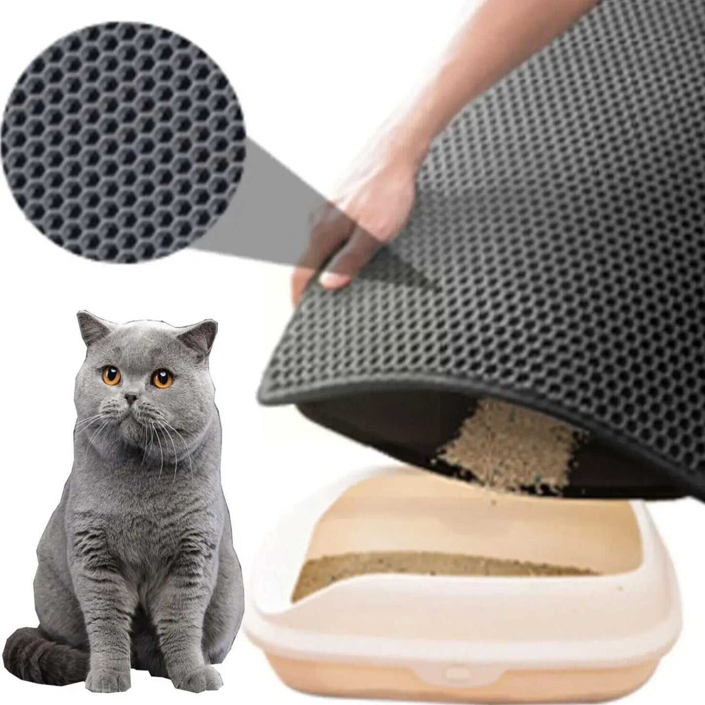 Estera para residuos de gatos, doble capa, impermeable, a prueba de orina, estera para atrapar, fácil de limpiar, almohadilla de inodoro antideslizante, almohadilla para rascar gatos, almohadilla grande para pies