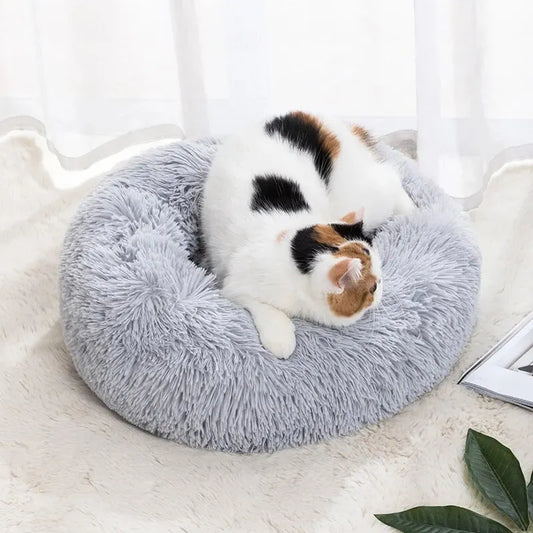 Plush Pet Nest Fall and Winter Cotton Mat for Kittens Chihuahua Universal Dog and Cat Long Hair Nest Round Donut Plush Dog Bed