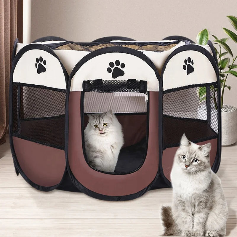 73*73*43cm salle d'accouchement octogonale pour animaux de compagnie cage pour chien nid de chat pliable tissu oxford résistant à l'eau tente pour chien aux rayures salle d'accouchement pour chat