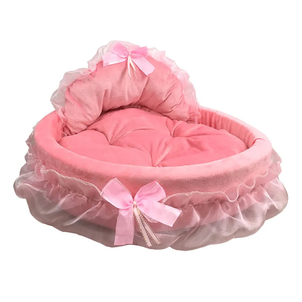 Hanpanda-cama para perros de encaje con lazo de fantasía, camas para perros grandes, cama desmontable ovalada de princesa rosa para mascotas, cesta para perros, muebles de boda para mascotas