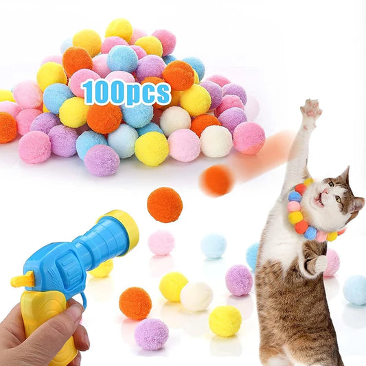 Juguetes para gatos, lanzamiento interactivo, juguete de entrenamiento para gatitos y mascotas, minijuegos creativos de pistola de tiro, juguetes de pelota de peluche elásticos, suministros para mascotas