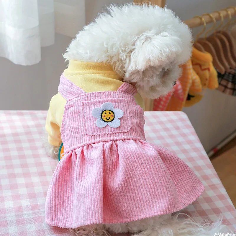 Ropa para mascotas, vestido de princesa de girasol rosa cálido y grueso para otoño e invierno, adecuado para perros pequeños y medianos, 1 ud.