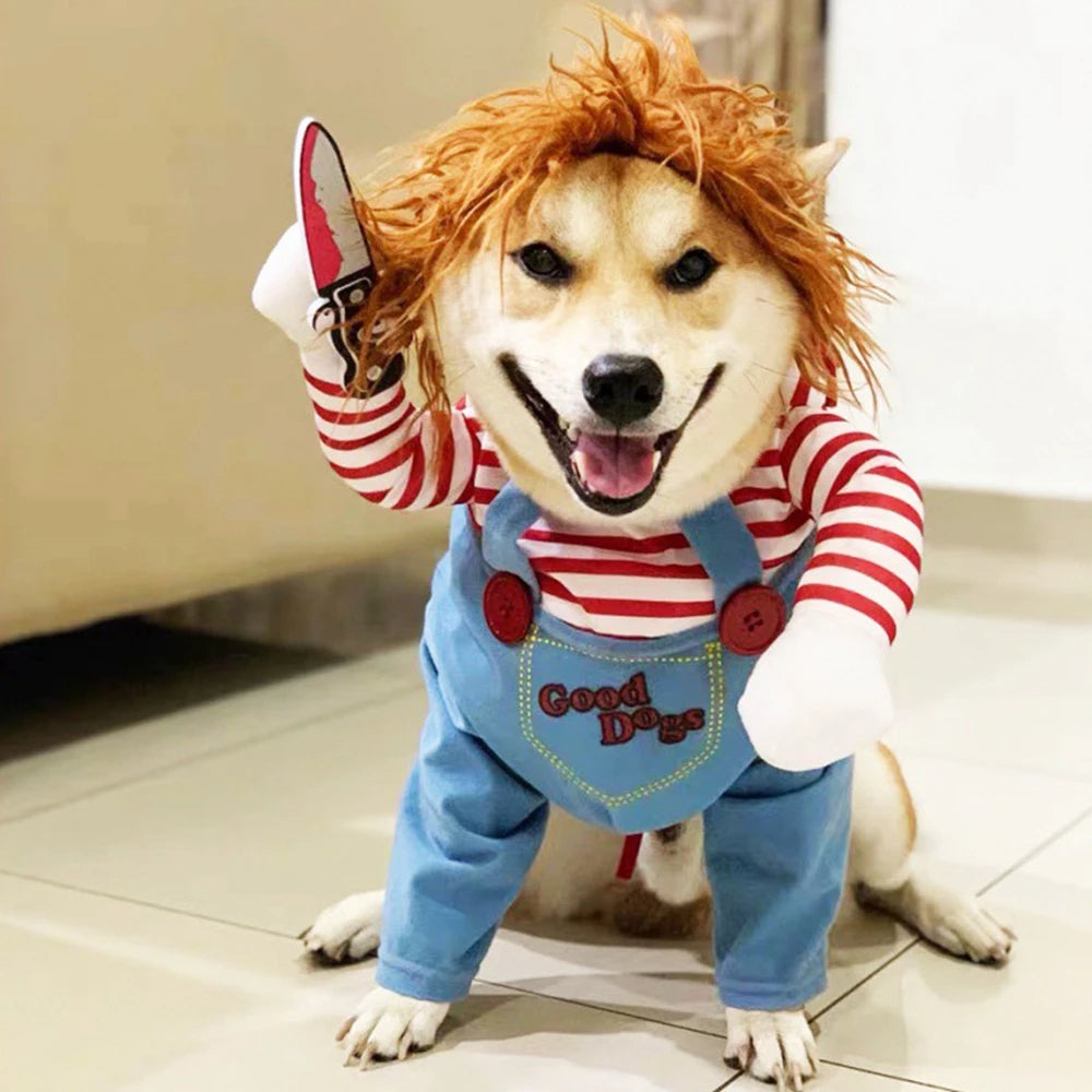 Ropa de Halloween para perros y mascotas, disfraz de Navidad y Halloween con cuchillo para perros, ropa divertida para fiesta de Gato, ropa de Cosplay