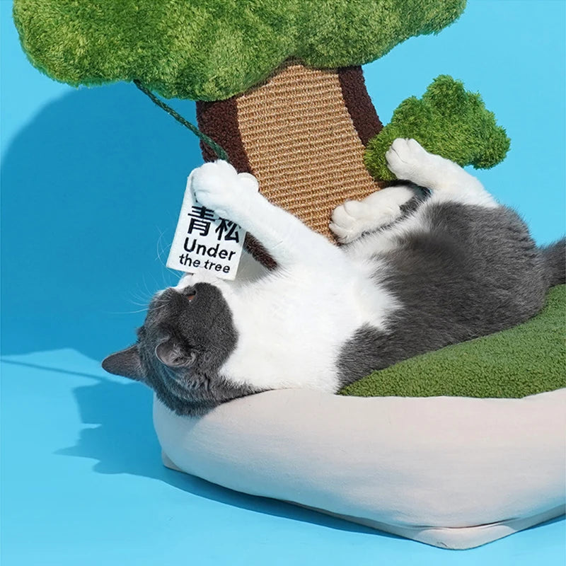 Nido para gatos, sofás cama multifuncionales para mascotas con almohadillas para rascar, trinquete de molienda para gatos, casa para dormir con juguetes interactivos de menta para gatos