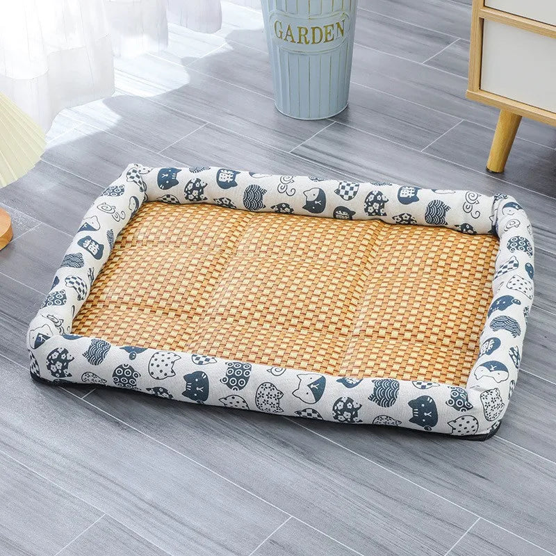 Tapis de lit en rotin tissé pour animaux de compagnie, canapé-lit, tapis rafraîchissant d'été pour petits chiens, chats, chatons, chiots, coussin