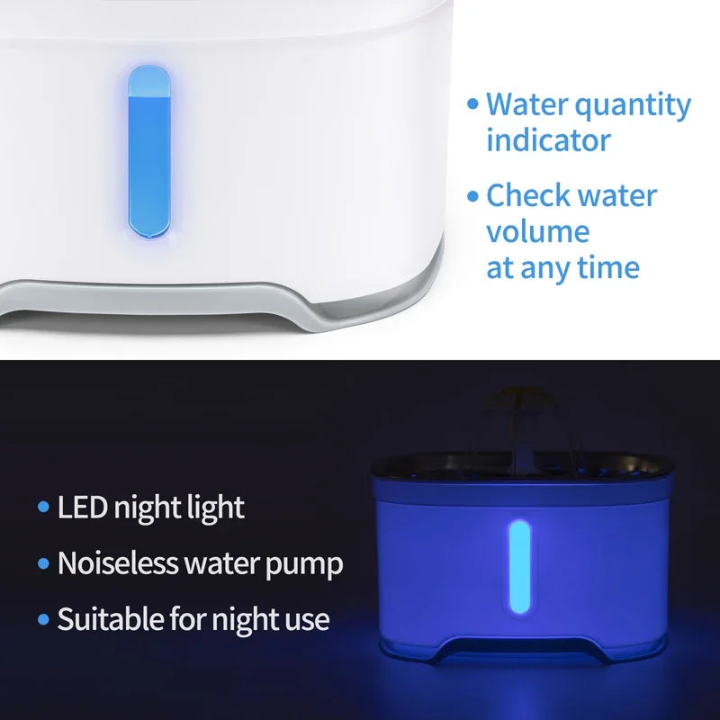 Fontaine d'eau automatique pour animaux de compagnie, 2,4 l, avec LED, USB électrique, pour chien et chat, distributeur automatique de boisson pour animaux de compagnie