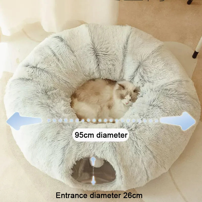 Camas redondas 2 en 1 para gatos, casa divertida con forma de túnel para gatos, cama suave y larga de felpa para perros pequeños, cesta, cama para gatitos, perrera para dormir profundo