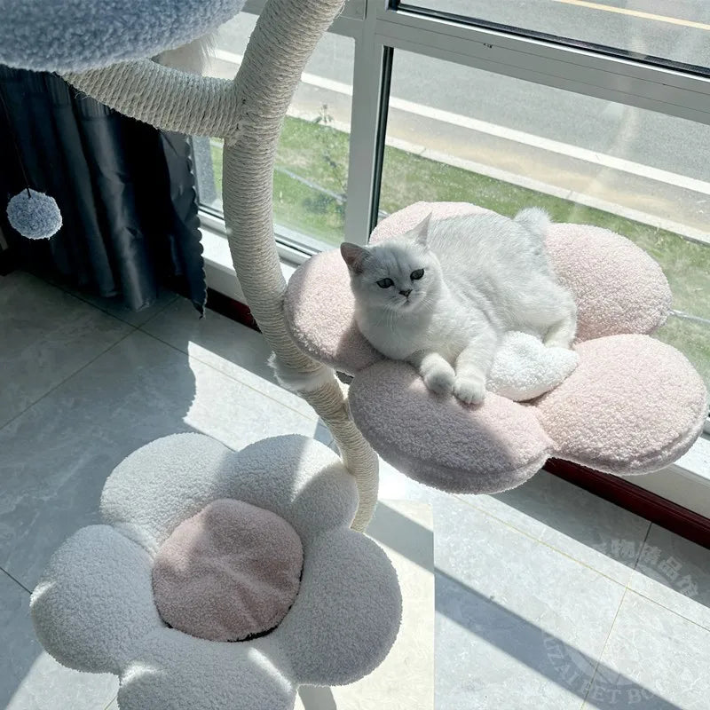 Árbol para gatos, flor, árbol Towercat, flores rosa, árbol grande para gatos, marco de escalada, muebles de juguete, Villa trepadora, transporte, suministros para mascotas, cama