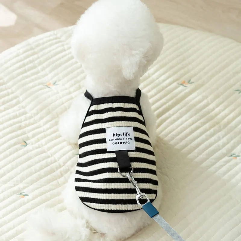 Chaleco para perro de estilo fino de verano, sencillo, a rayas, con tirantes para cachorro, ropa de peluche manejable, jersey suave para mascotas, productos para perros