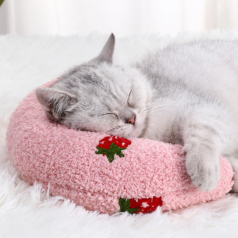 Petit oreiller pour animaux de compagnie, chats, chiens, tapis de couchage, protège-cou, oreiller en forme de U, doux et épais, résistant aux morsures, oreiller chaud et confortable pour l'hiver