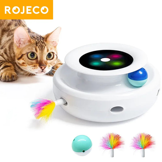 ROJECO 2 en 1 jouets pour chat intelligents plume automatique amusant balle jouet ensemble pour chat chien 5 Modes électronique interactif jouet pour animaux de compagnie accessoires