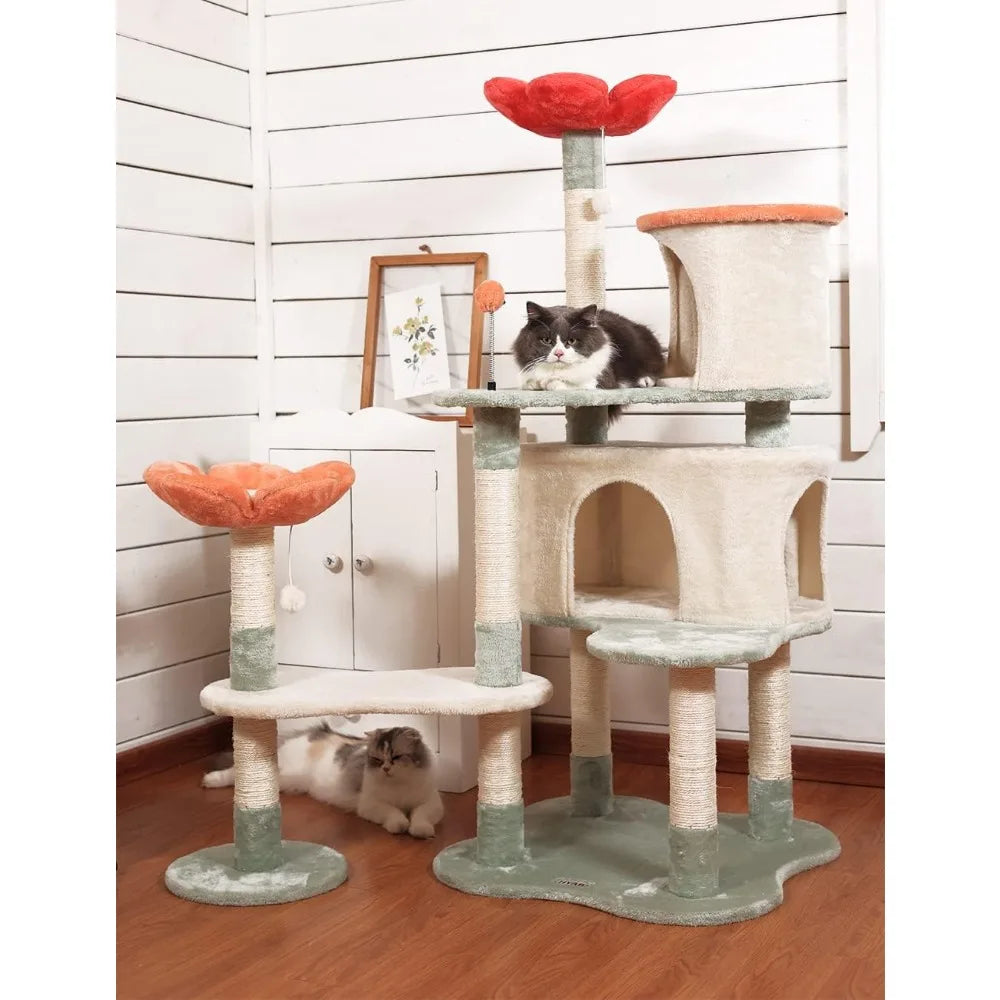 Torre de árbol para gatos, muebles de condominio, apartamento, hábitat de felpa, plataforma de diversión para gatitos con postes para rascar, pelota de juguete, casa para mascotas, gatos