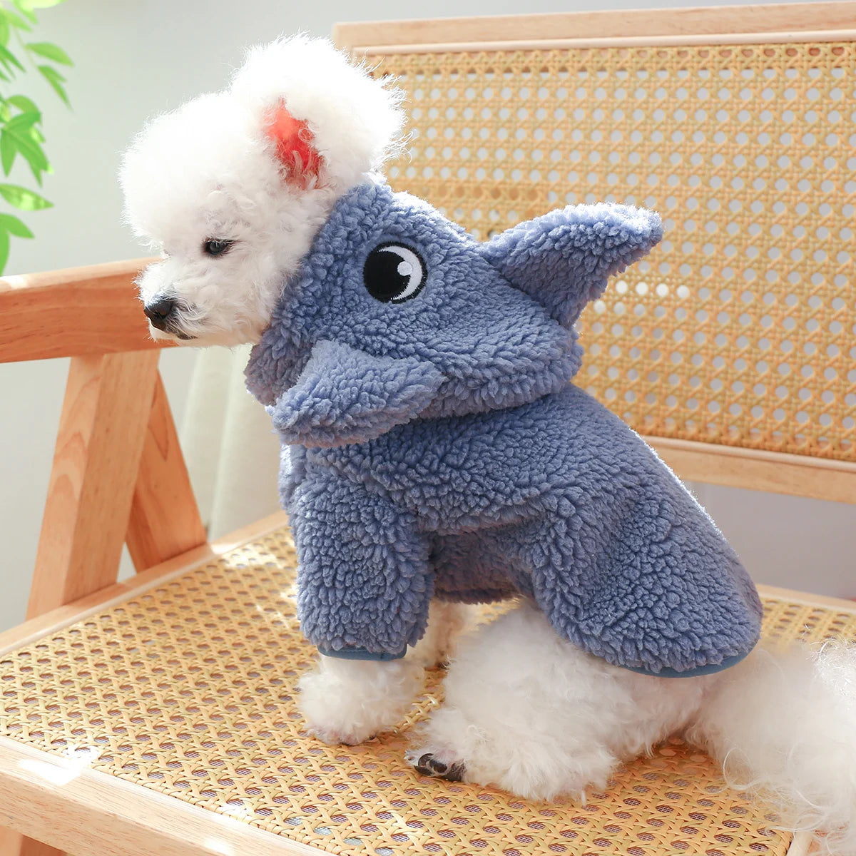 1PC Pet Apparel Cat Autumn Winter Thickened Warm Blue Grey Shark Coat Sweater Hoodie With Drawstring Buckle For Small Medium Dog