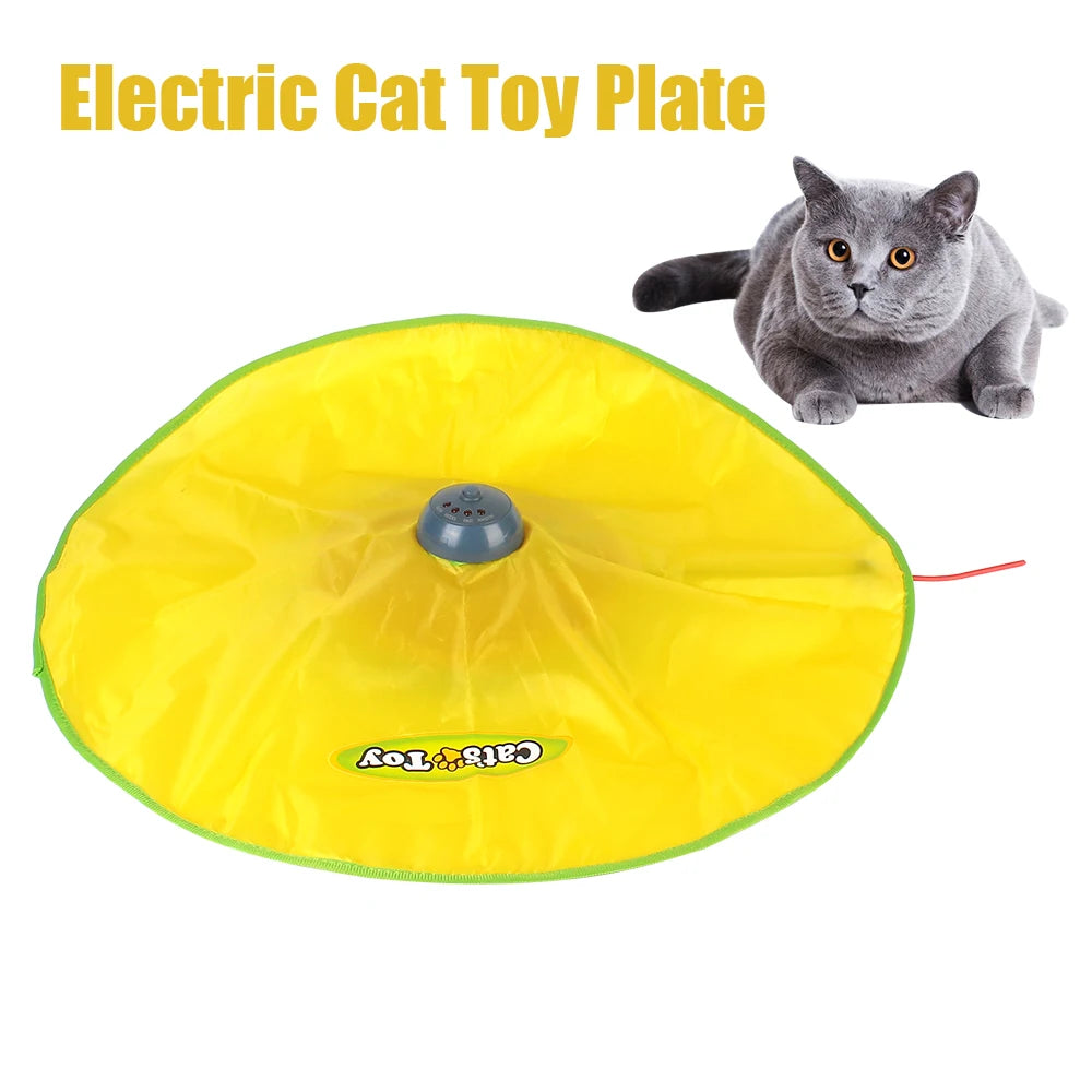 Juguete interactivo para mascotas con plumas móviles de tela de ratón encubierto de 4 velocidades para gatos y gatitos, placa de juguete eléctrica automática para gatos