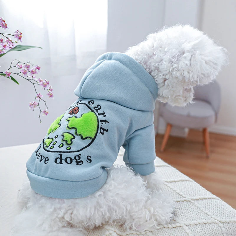 1PC Pet Apparel Dog Spring and Autumn Thickened Warm and Comfortable  Blue Love Earth Hoodie for Small and Medium Dogs