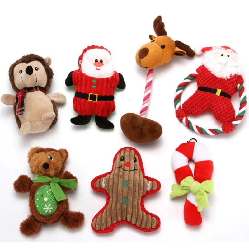 Nuevos juguetes para mascotas Santa Claus hombre de jengibre lindo oso de peluche juguetes con chirridos para gatos perros juguetes regalos de navidad perro