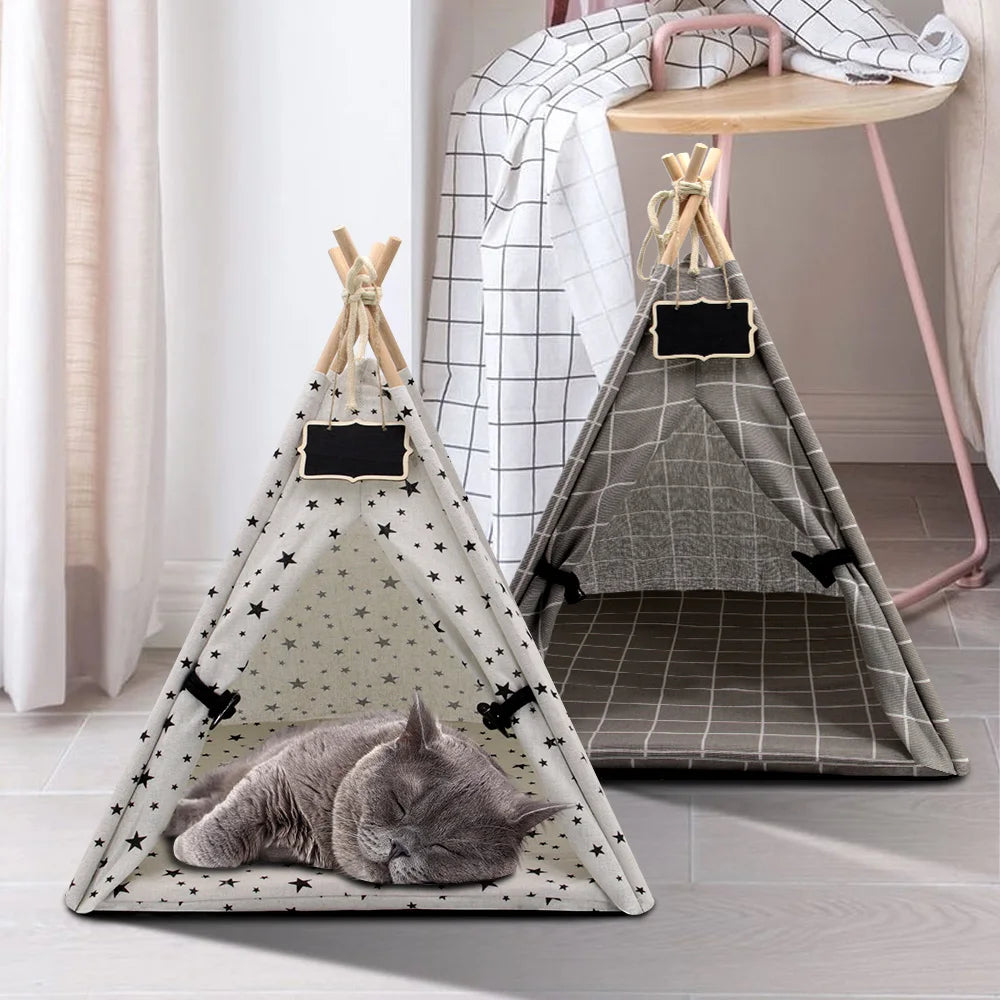 Pet Tent House Cat Bed Portable Dog Cat Teepee Portable Puppy Kitten Indoor Outdoor Kennels For Pet Cats Tent Small Animals Bed