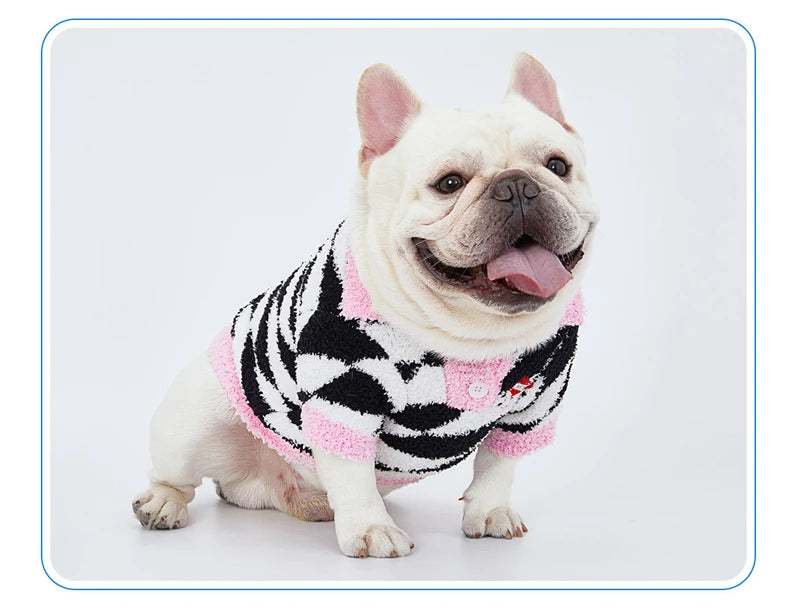 Suéteres de lana para perros y gatos, ropa de moda gruesa y cálida con estampado de rombos en blanco y negro, ropa para mascotas, jersey para perros estilo cachorro, invierno