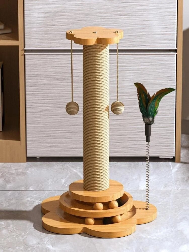 Juguete para gatos, plataforma giratoria de madera maciza para gatos, divertidas bolas de palo para gatos, tabla de rascado de Sisal duradera, suministros para gatos, columna de agarre para gatos