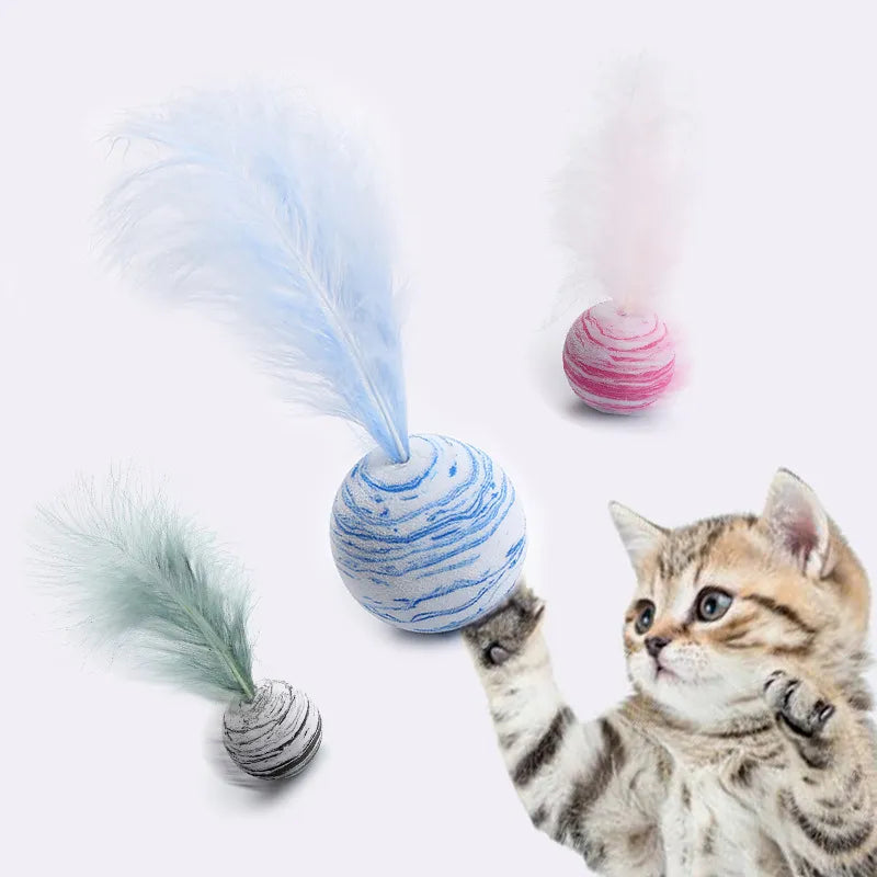 Pelota de juguete para gatos, juguete divertido para gatos, Bola de estrella más pelota de espuma con plumas, juguetes para lanzar, juguetes de peluche interactivos, suministros para mascotas, juguete katten