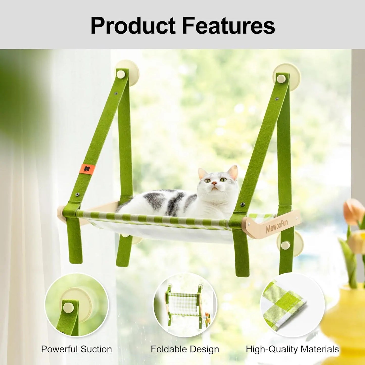 MEWOOFUN Spring Series Cat Window Perch Hammock Bed,Window Cat Perch with 4 Suction Cups Foldable Cat Window Seat for Indoor Cat