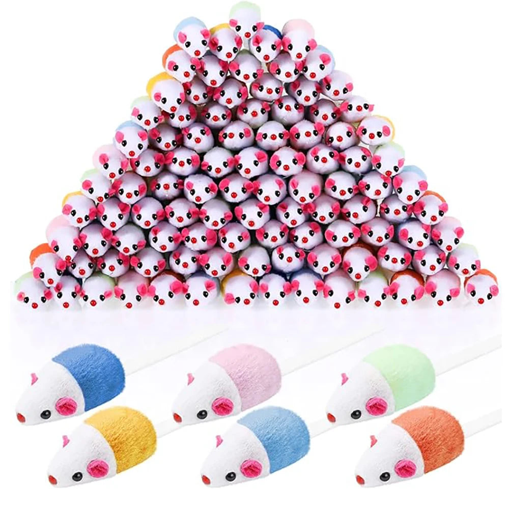 36Pcs Fur Mice Cat Toys Rattle Mouse Cat Toy Assorted Interactive Cat Toy for Indoor Kitten Cat Catch Play Mouse Toy Sound Mouse