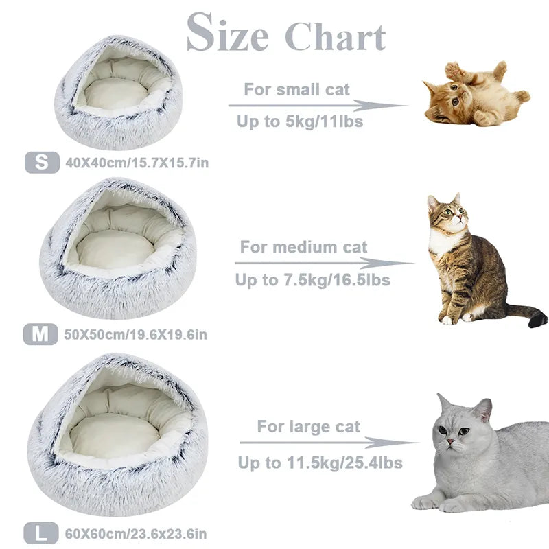 Cama de Gato de felpa larga de invierno, cojín redondo para gato, casa para gato 2 en 1, cesta para gato caliente, bolsa de dormir para gato, nido para gato, perrera para perro pequeño