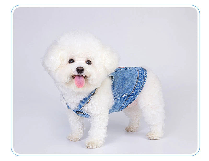 Chaleco vaquero 100% algodón para perros, mono sin mangas para gatos, ropa para cachorros de primavera y verano, estilo de moda