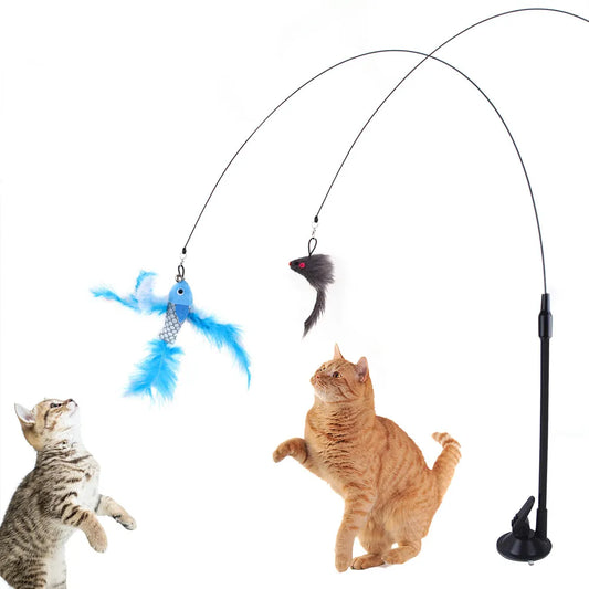 Jouet interactif de Simulation d'oiseau pour chat, ventouse, plume d'oiseau avec cloche, bâton de chat, jouet pour chaton, baguette Teaser, jouet, fournitures pour chats