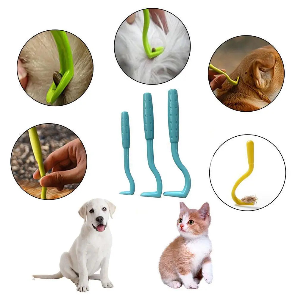 Kit de herramientas para eliminar pulgas de mascotas, removedor de ganchos de plástico para rascar, suministros de aseo para perros Gato, recolector de garrapatas, accesorios para mascotas, 3 uds./2 uds.