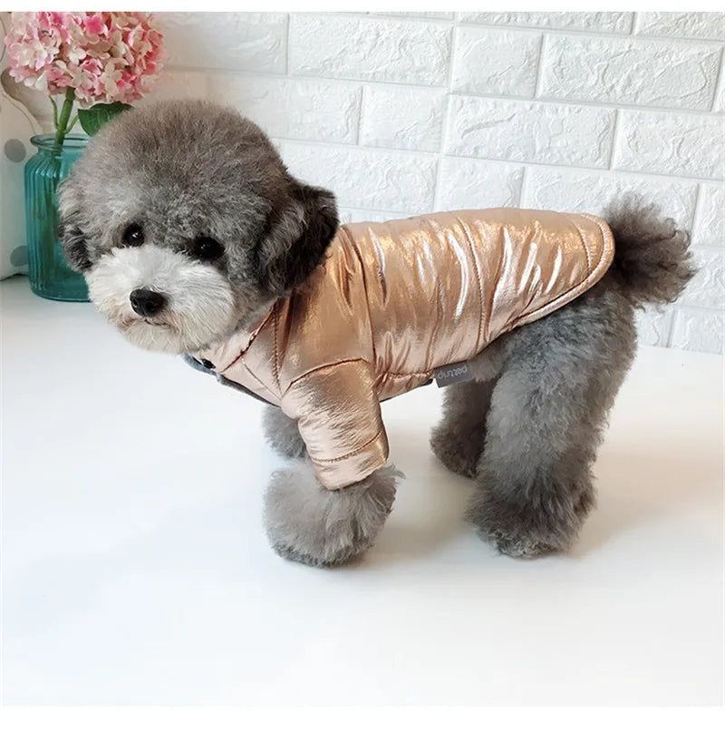 Ropa de invierno para perros, abrigo con Cuello de piel de lujo para perros pequeños, impermeable, a prueba de suciedad, chaqueta hinchada para mascotas con capucha extraíble para Yorkies