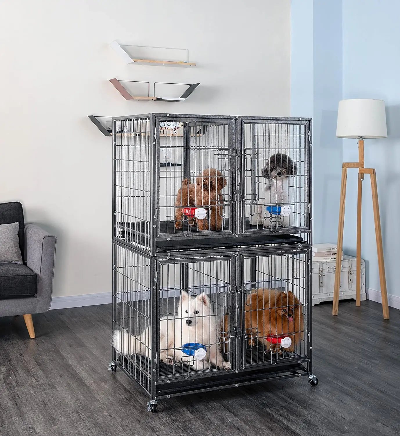 Go Pet Club 37" Heavy Duty empilable chat chien cage en métal pour animaux de compagnie chenils extérieur et intérieur avec séparateur et bols d'eau,