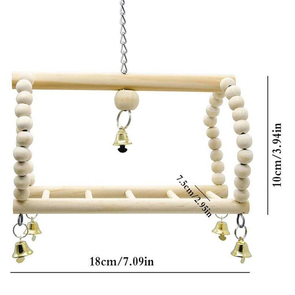 Juego de 7 Uds. De juguetes combinados para loros y pájaros, artículos de madera para morder, juguetes para pájaros y mascotas para entrenamiento de loros, juguete para pájaros, columpio, campana, soporte